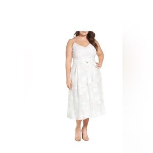 City chic floral white ivory mesh midi dress size XS 14